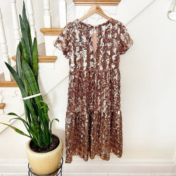 Maeve Anthropologie Bernadette Sequined Short Sleeve Tiered Midi Dress Size XS - Picture 7 of 9